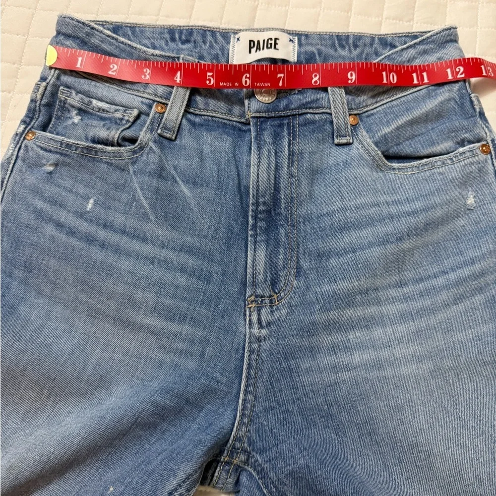 PAIGE Light Blue Straight Leg Jeans with Knee Rip
